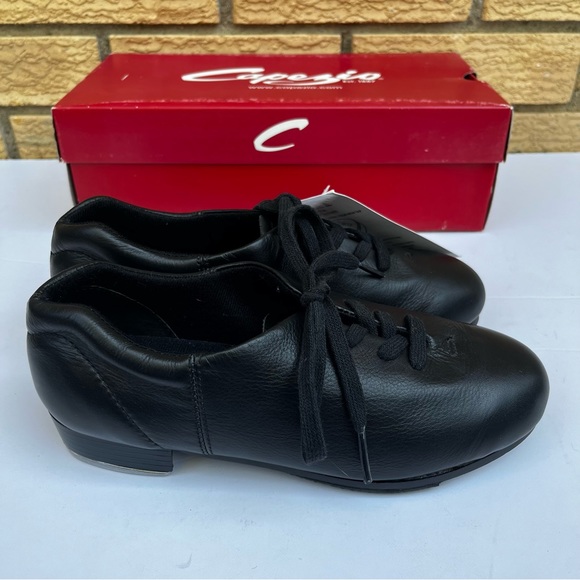 CG09 Capezio Premiere Black Leather Tap Shoes Women’s 4.5 Fit Child 2-2.5 New - Picture 8 of 14